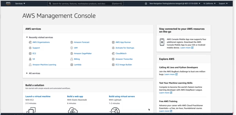 The shipped header on the AWS Management Console home page